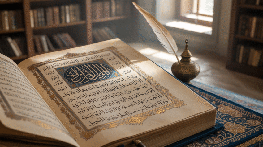 Ilustrasi surat Al Ikhlas dengan elemen Islami