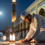 Ilustrasi shalat tarawih di malam bulan Ramadhan