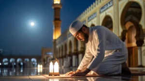Ilustrasi shalat tarawih di malam bulan Ramadhan