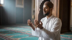 Seorang Muslim berdoa sebelum berpuasa di bulan Ramadhan