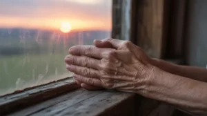 Gambar doa untuk kesembuhan, tangan yang berdoa dengan cahaya lembut di latar belakang