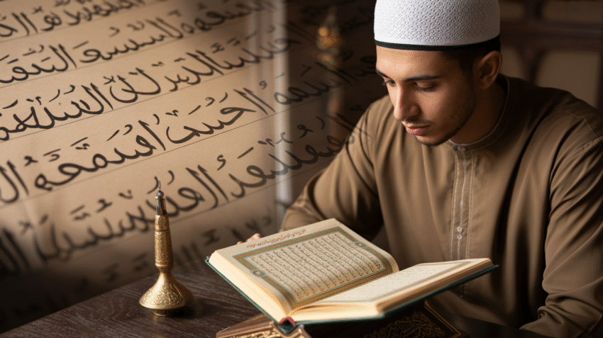 Ilustrasi belajar ilmu tajwid dengan Al-Qur'an