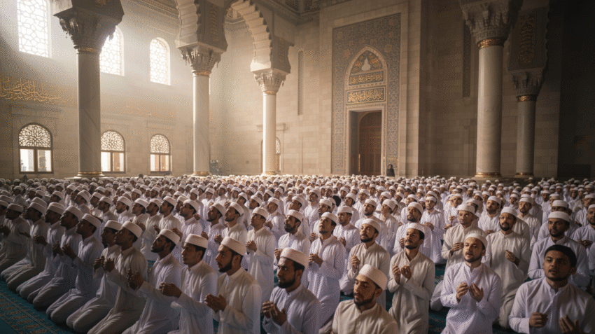 Gambar Idul Adha dengan suasana takbiran dan sholat bersama