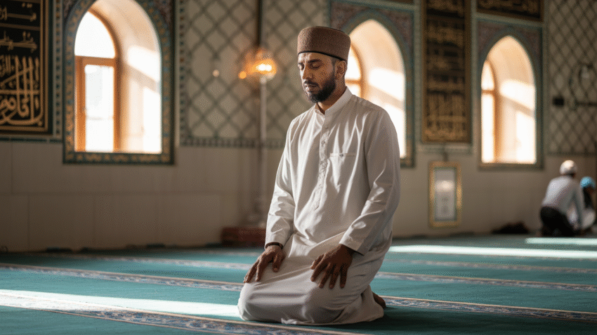Ilustrasi tentang shalat sunnah dengan Muslim yang sedang melakukan ibadah