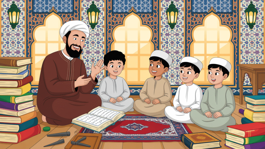 Ilustrasi pendidikan akhlak lil banin untuk anak laki-laki dalam lingkungan islami