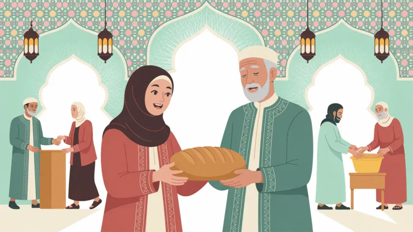 Ilustrasi akhlak mahmudah dengan gambar orang bersikap baik dan sopan