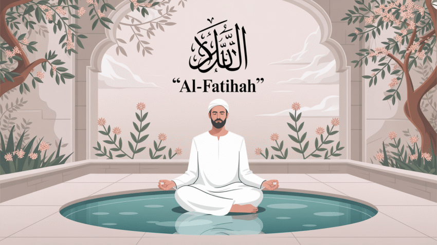 Ilustrasi konsep akhlak tasawuf dengan simbol spiritualitas Islam
