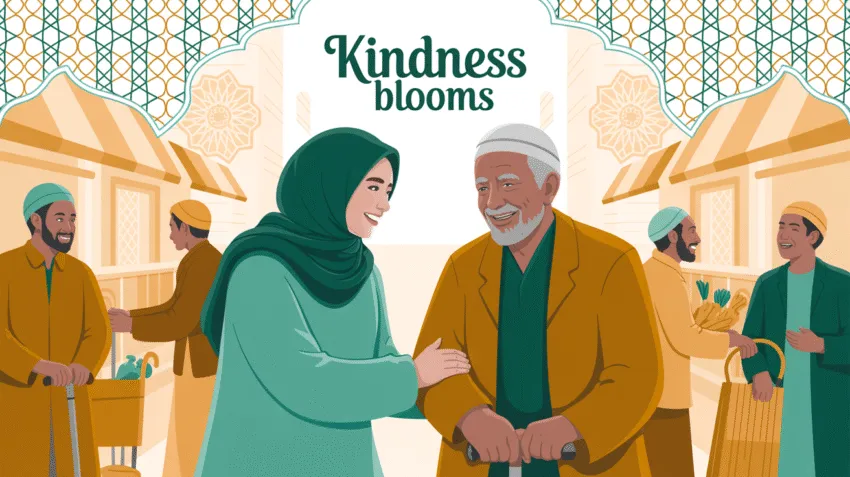 Ilustrasi akhlak terpuji dan karakter mulia dalam kehidupan sehari-hari