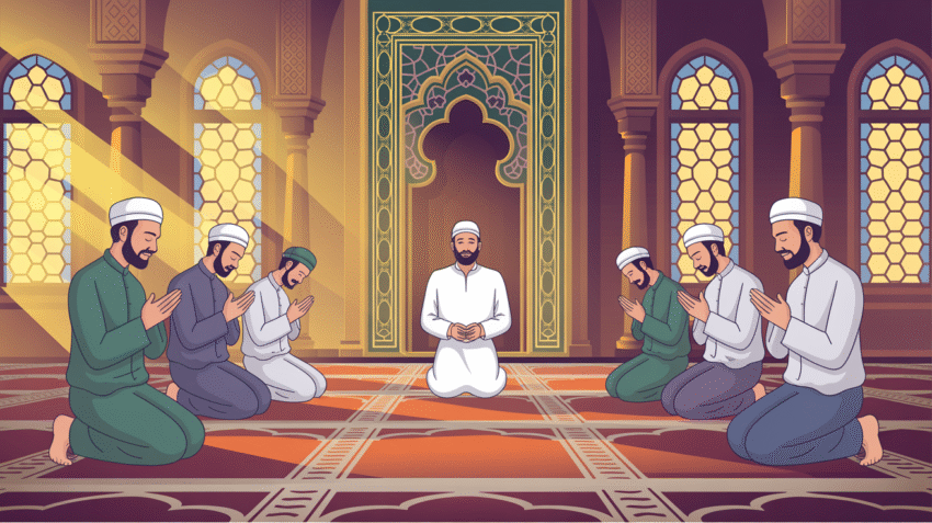 Ilustrasi amalan sunnah di hari Jumat dengan suasana masjid yang tenang