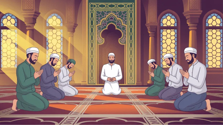 Ilustrasi amalan sunnah di hari Jumat dengan suasana masjid yang tenang