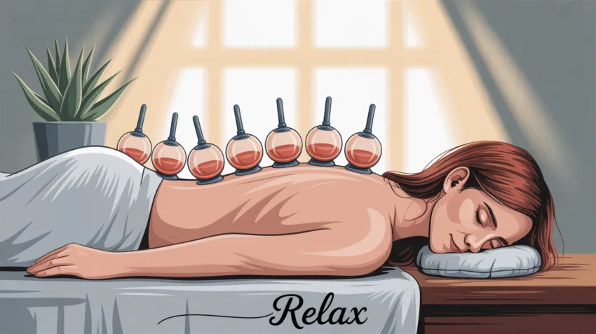 Ilustrasi terapi bekam dengan kop bekam di tubuh
