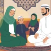 Ilustrasi keluarga muslim harmonis dalam rumah tangga islam
