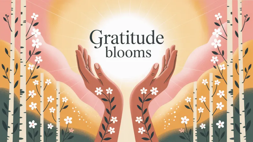 Ilustrasi konsep syukur dengan tangan terangkat ke atas dan cahaya matahari