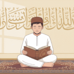 Ilustrasi seseorang sedang membaca Al-Qur'an dengan tajwid yang benar