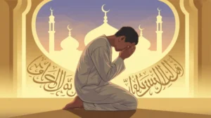 Ilustrasi arti hidup menurut Islam dengan kaligrafi dan simbol spiritual