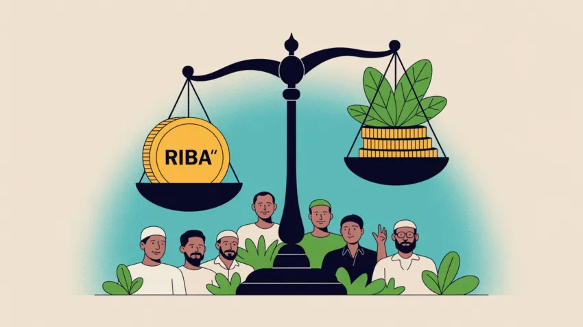 Ilustrasi yang menggambarkan praktik riba dalam transaksi keuangan