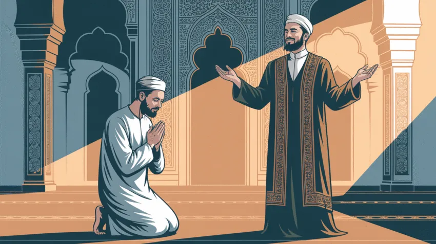 Ilustrasi arti riya dalam Islam dengan gambar seseorang beribadah dengan ikhlas