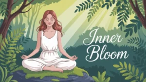 Ilustrasi belajar ikhlas dengan gambar orang meditasi di alam tenang