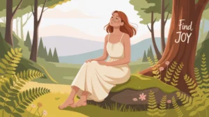 Ilustrasi orang bersyukur dengan latar alam yang indah dan cahaya matahari terbit