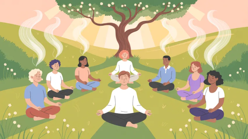 Ilustrasi orang bersyukur dengan senyuman dan cahaya positif