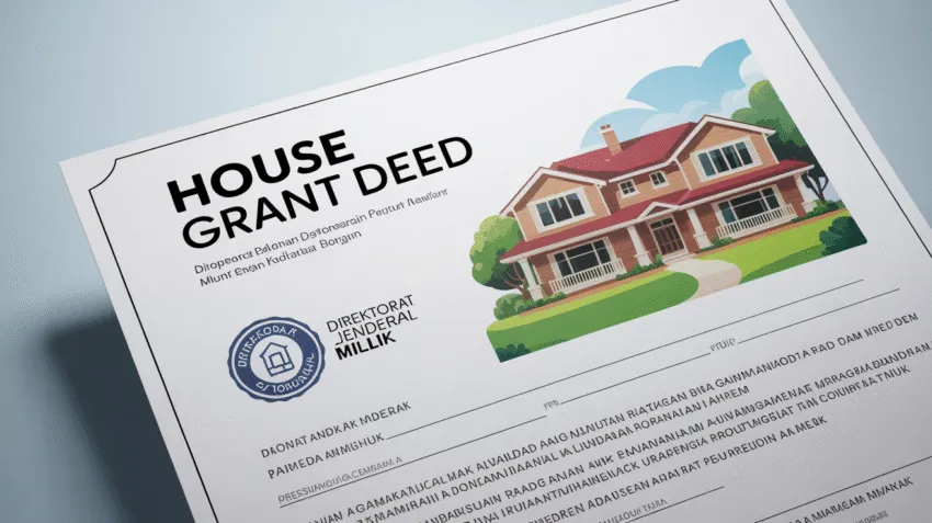 Contoh surat hibah rumah dengan ilustrasi dokumen legal dan rumah