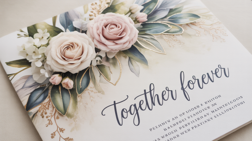 Contoh undangan pernikahan tulis tangan elegan dengan dekorasi floral