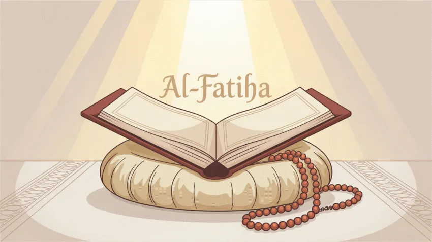 Ilustrasi keikhlasan dalam beribadah dengan latar belakang Al-Qur'an terbuka dan cahaya lembut