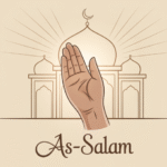Ilustrasi konsep riya dalam Islam dengan gambar tangan berdoa yang transparan di depan masjid