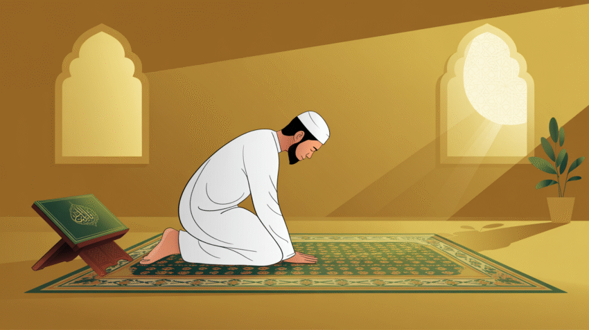 Ilustrasi seseorang sedang berdoa setelah sholat tahajud di malam hari