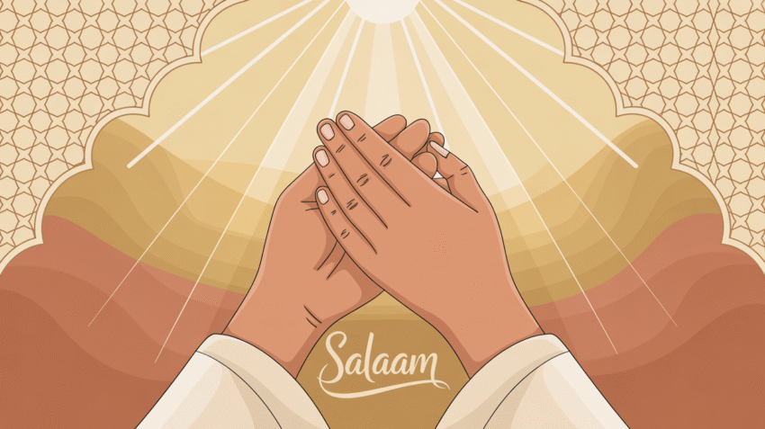 Ilustrasi doa kesembuhan sakit dengan tangan berdoa dan cahaya ilahi