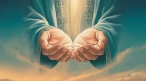 Ilustrasi doa kesembuhan untuk orang sakit dengan tangan yang sedang berdoa dan cahaya ilahi