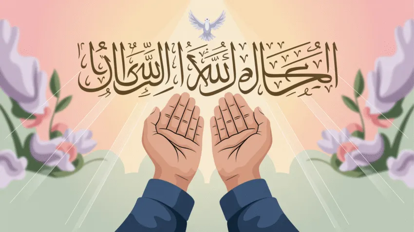 Ilustrasi doa lekas sembuh dengan tangan berdoa dan cahaya ilahi