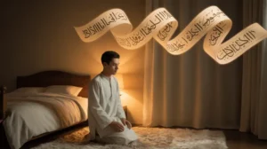 Ilustrasi doa sebelum dan sesudah tidur dengan suasana tenang dan damai