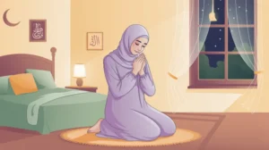 Ilustrasi doa sebelum tidur dengan suasana tenang dan damai