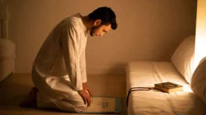 Ilustrasi doa sebelum tidur dan sesudah tidur dengan suasana tenang dan damai