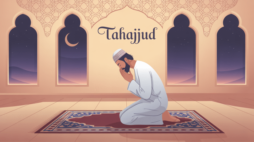Ilustrasi orang sedang melaksanakan sholat hajat dengan khusyuk