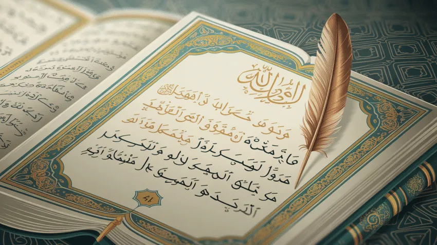 Ilustrasi hukum tajwid Al Maidah ayat 48 dengan mushaf Al-Quran dan penjelasan tajwid