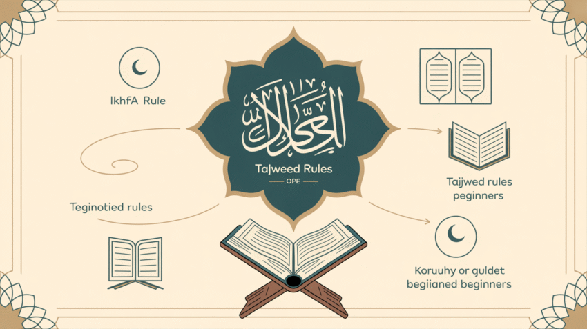 Ilustrasi hukum tajwid ikhfa dengan contoh bacaan Al-Qur'an