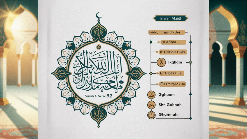 Ilustrasi hukum tajwid Surat Al Maidah ayat 32 dengan highlight pada ayat