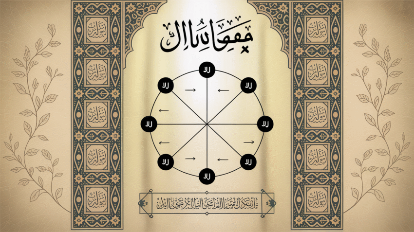 Ilustrasi pembagian warisan dalam Islam dengan diagram dan kitab suci