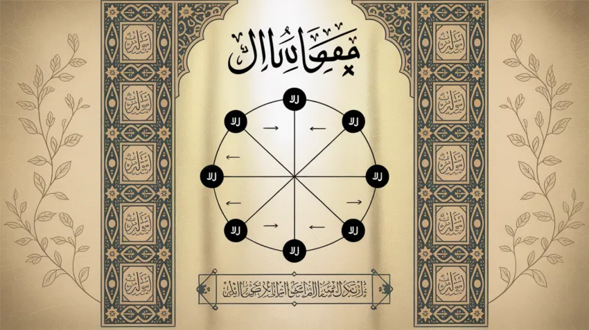 Ilustrasi pembagian warisan dalam Islam dengan diagram dan kitab suci