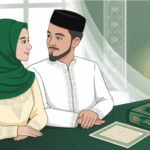 Ilustrasi ikrar talak dalam pernikahan Islam dengan latar belakang kitab suci