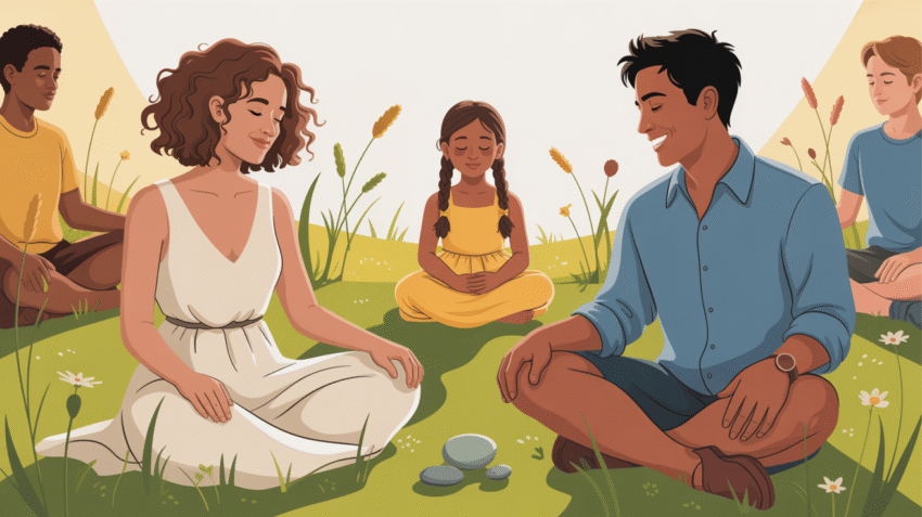 Ilustrasi orang bersyukur dengan senyuman di alam terbuka