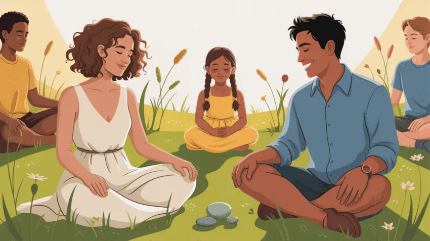 Ilustrasi orang bersyukur dengan senyuman di alam terbuka