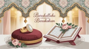 Ilustrasi jujuran atau mahar dalam pernikahan Islam dengan latar belakang elegan