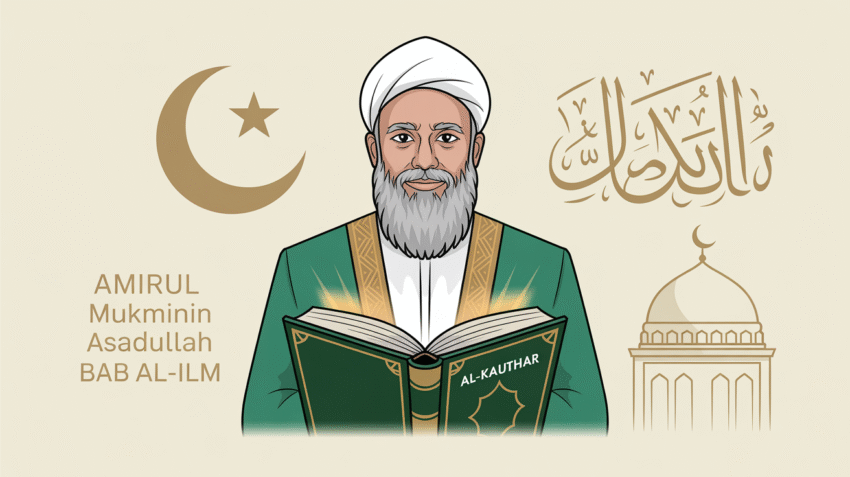 Ilustrasi Ali bin Abi Thalib dengan berbagai julukan