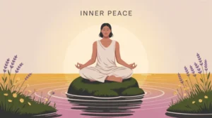 Ilustrasi kata sabar dengan gambar orang meditasi di alam tenang