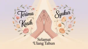 Ilustrasi kata syukur dengan tangan yang sedang bersyukur