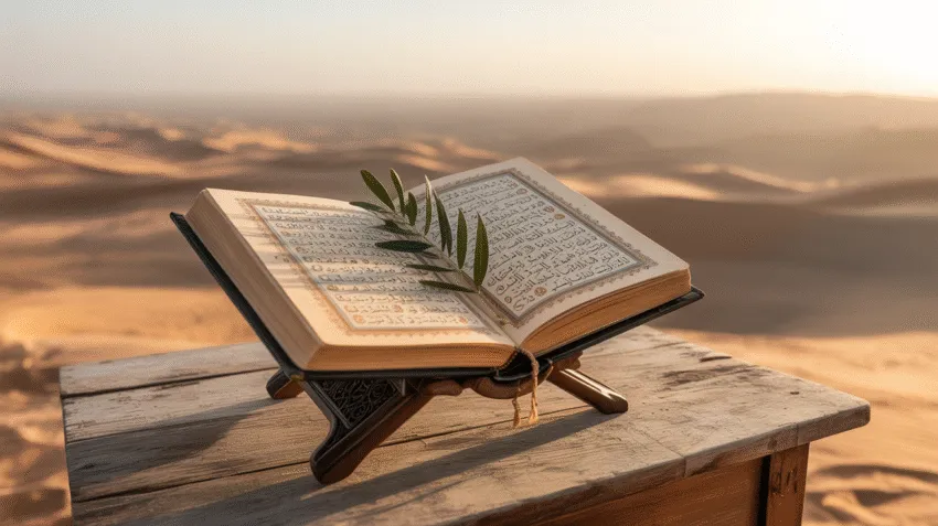 Ilustrasi konflik Israel Palestina dengan latar belakang Al-Qur'an