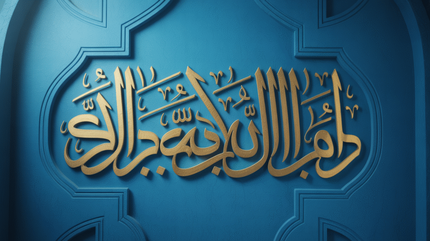 Kutipan ayat Al-Qur'an indah dengan kaligrafi Islami dan latar belakang elegan